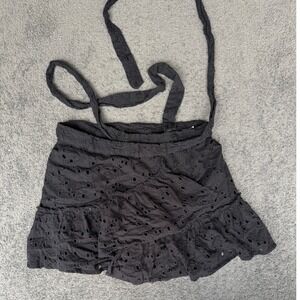 Z&L Europe Black Eyelet Lace Ruffle‎ Mini Skirt Tie Waist Boho Size M